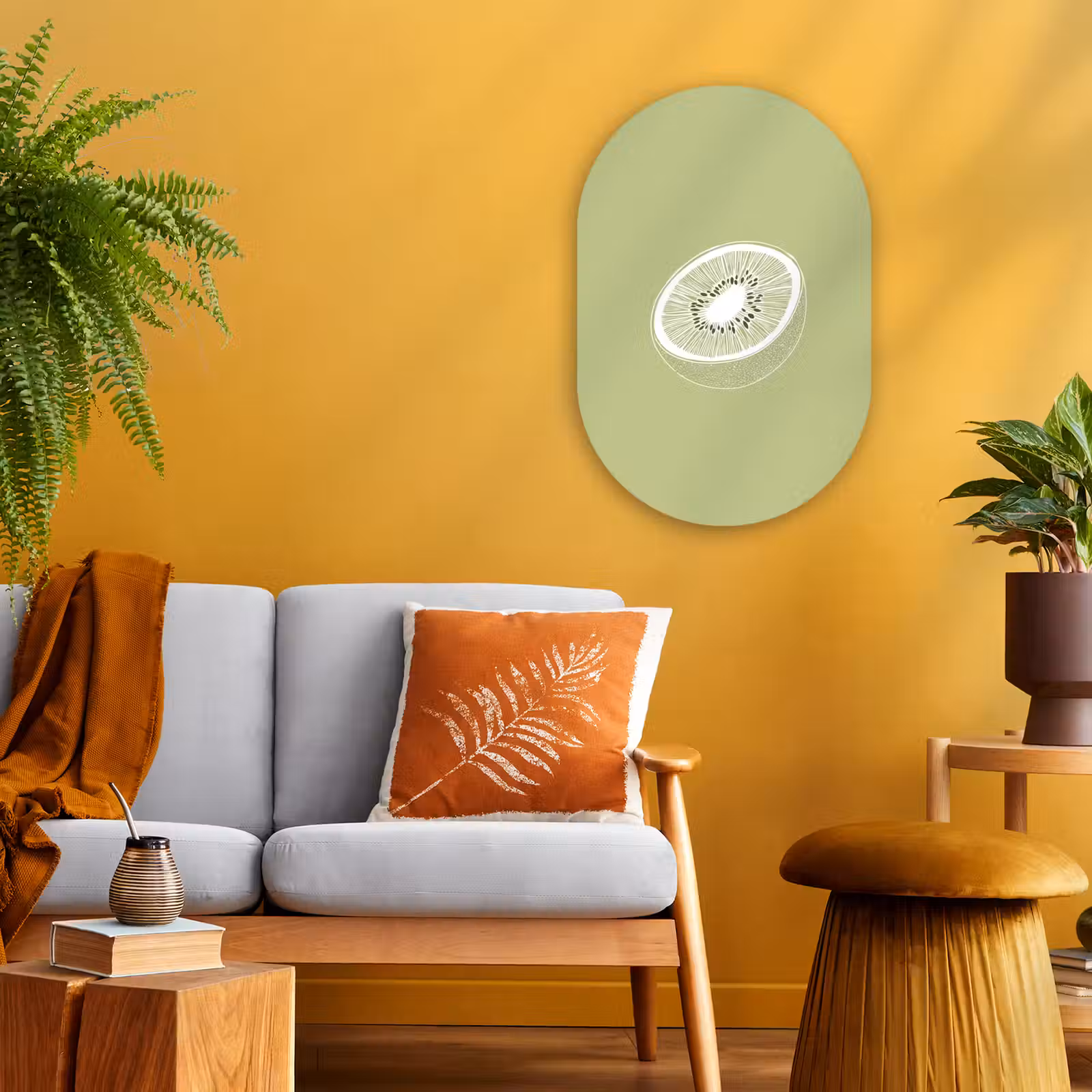 Muurovaal - Kiwi - Lijntekening - Minimalistisch - Groen — 1