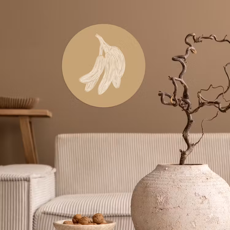 Behangcirkel - Bananen - Beige - Lijntekening - Minimalistisch — 2
