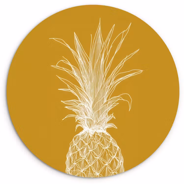 Muurcirkel - Lijnillustratie - Ananas - Bladkroon - Okergeel — 1