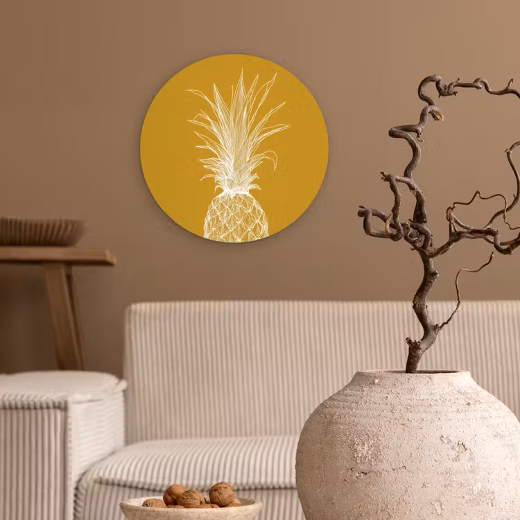 Muurcirkel - Lijnillustratie - Ananas - Bladkroon - Okergeel — 2