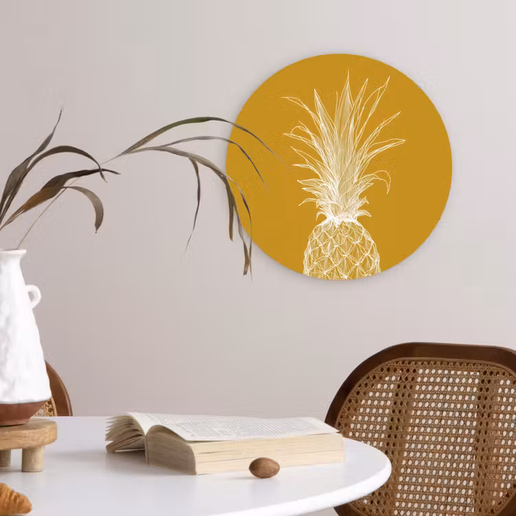 Muurcirkel - Lijnillustratie - Ananas - Bladkroon - Okergeel — 4