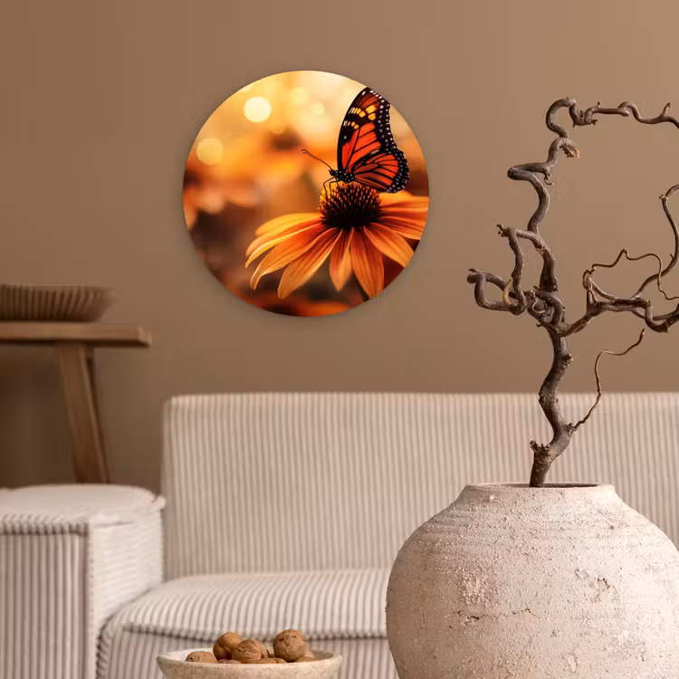 Muurcirkel - Oranje Vlinder op Bloem — 2