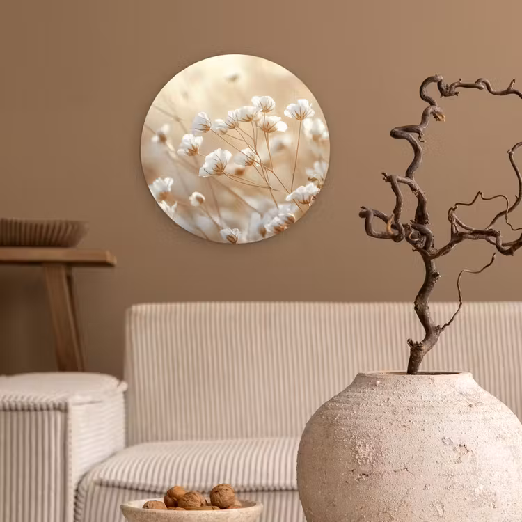 Muurcirkel - Witte Bloemen Beige — 2