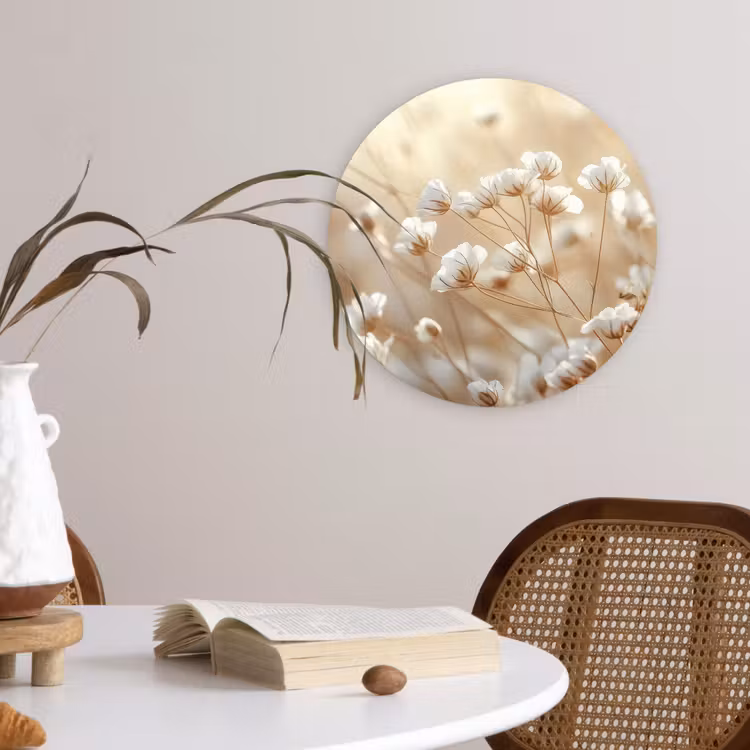 Muurcirkel - Witte Bloemen Beige — 4