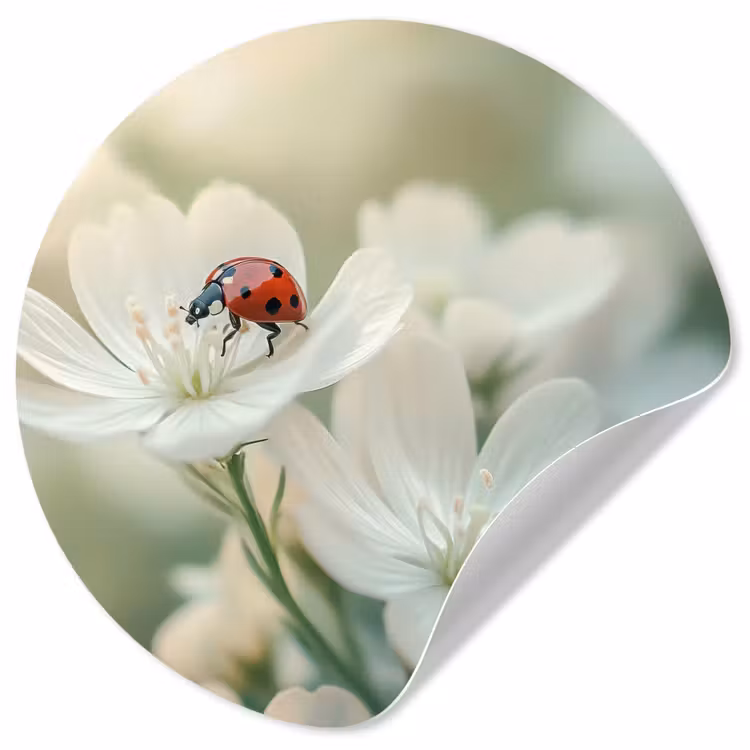 Behangcirkel - Lieveheersbeestje - Bloemen - Wit — 1
