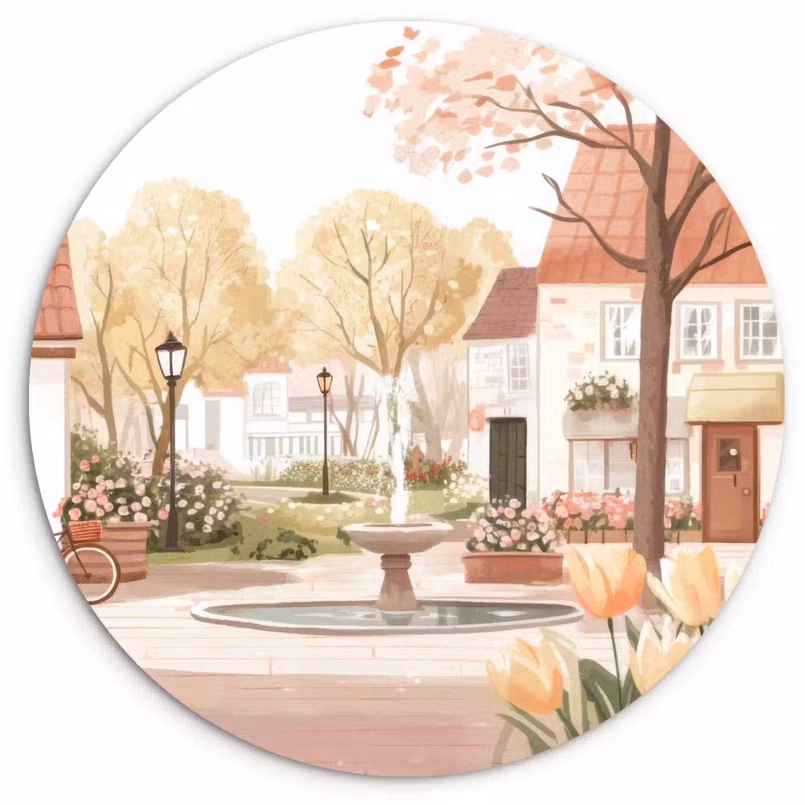 Muurcirkel - Dorpsplein - Fontein - Tulpen — 1