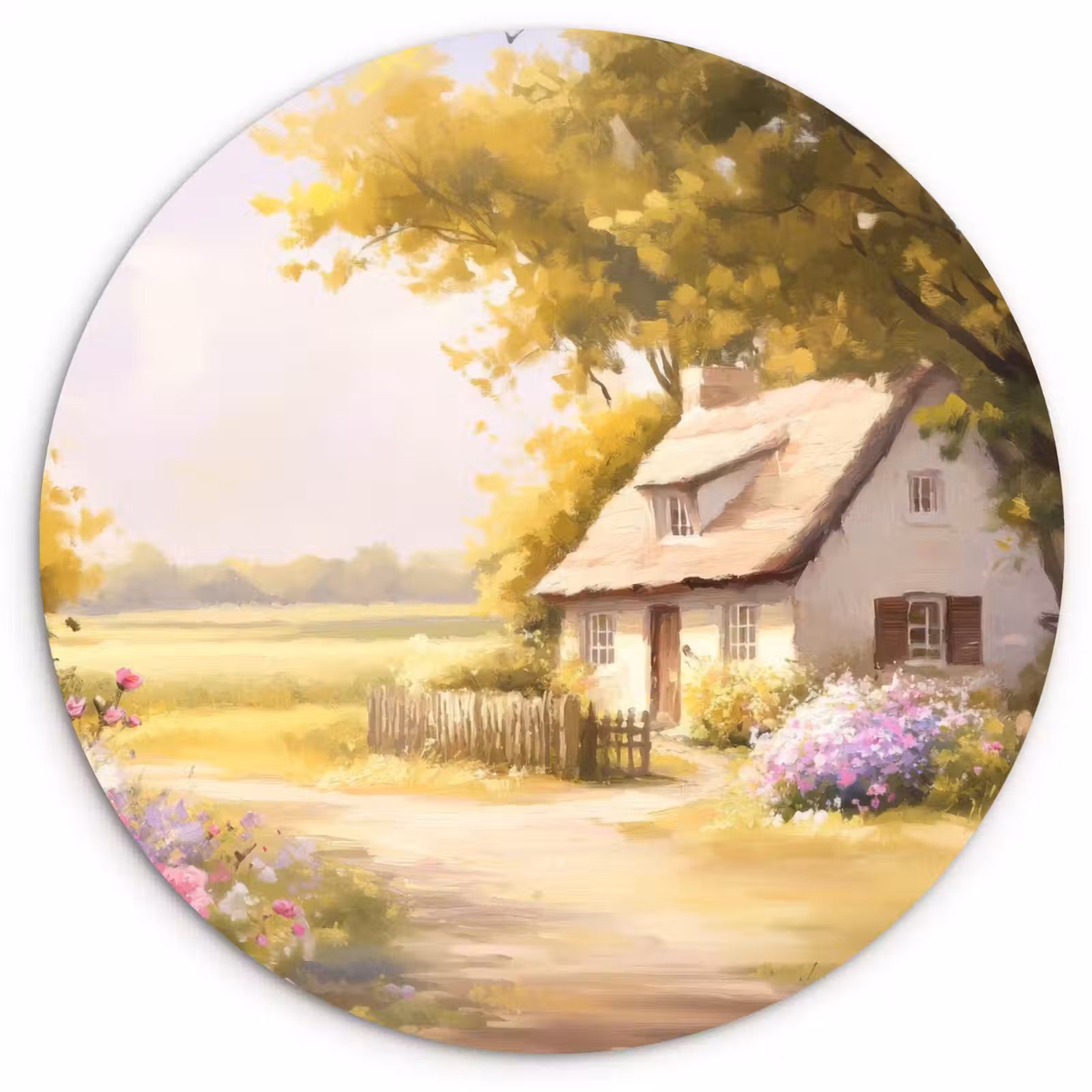 Muurcirkel - Huisje - Hout - Bloemen — 1