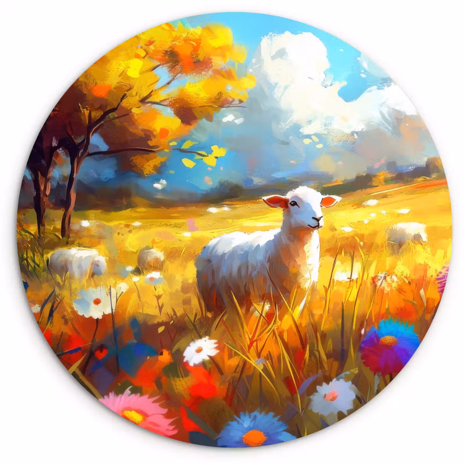 Muurcirkel - Schaap - Weide - Bloemen — 1