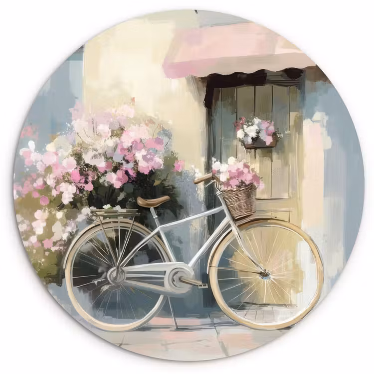 Muurcirkel - Fiets - Pastelkleuren - Bloemen — 1