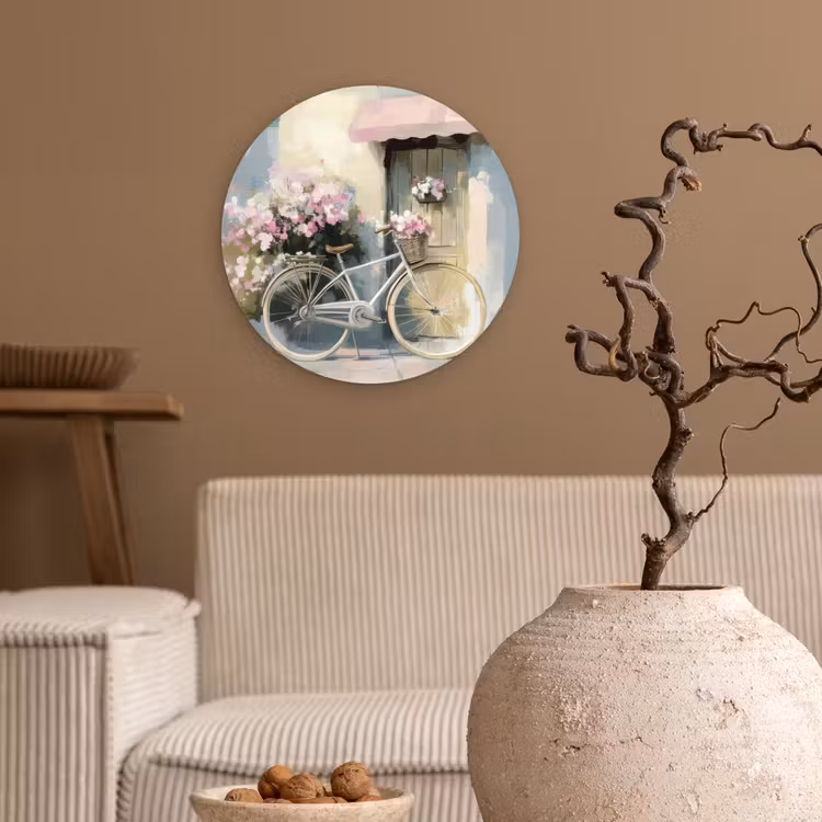 Muurcirkel - Fiets - Pastelkleuren - Bloemen — 2