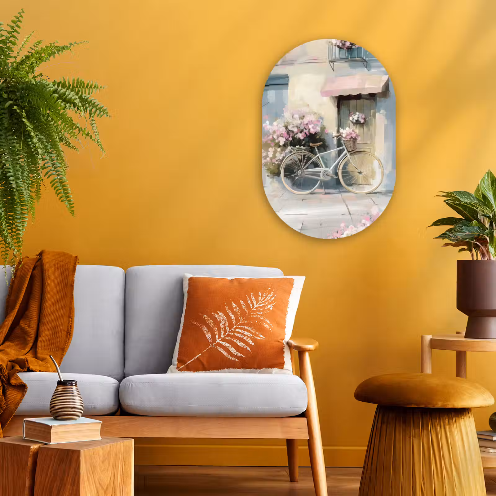 Muurovaal - Fiets - Pastelkleuren - Bloemen — 1