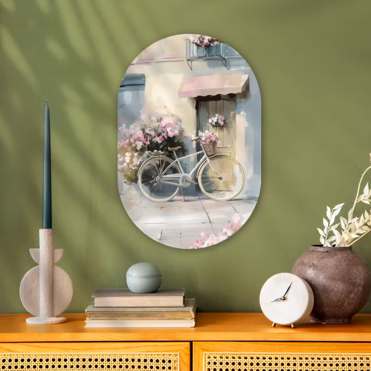 Muurovaal - Fiets - Pastelkleuren - Bloemen — 3