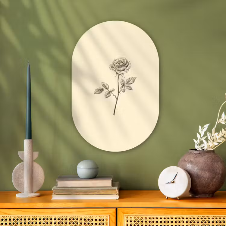 Muurovaal - Illustratie - Zwart - Roos — 2
