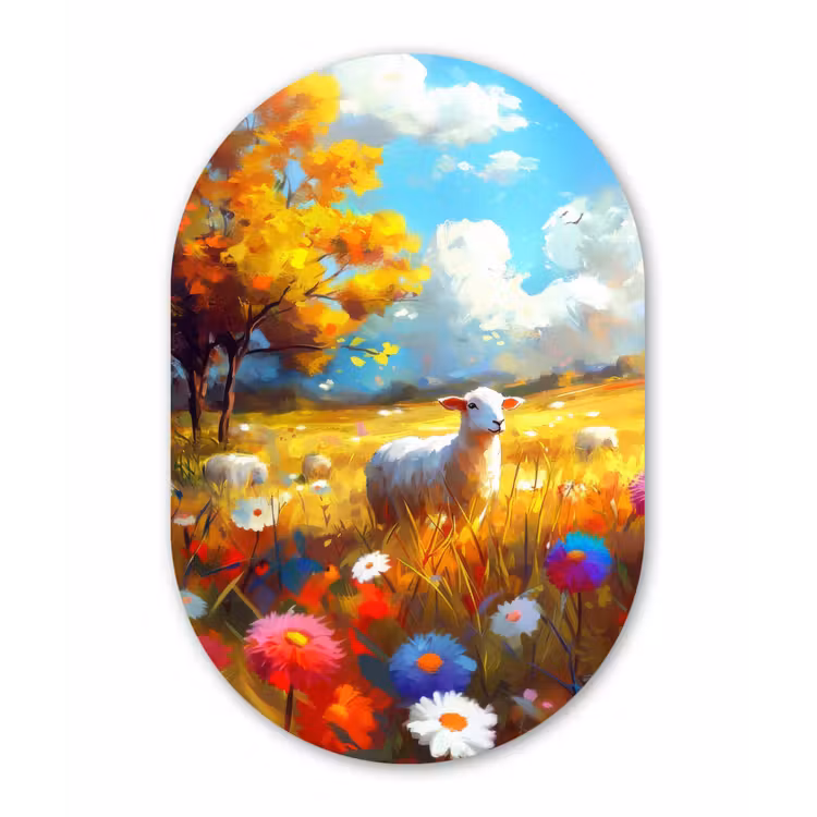 Muurovaal - Schaap - Weide - Bloemen — 3