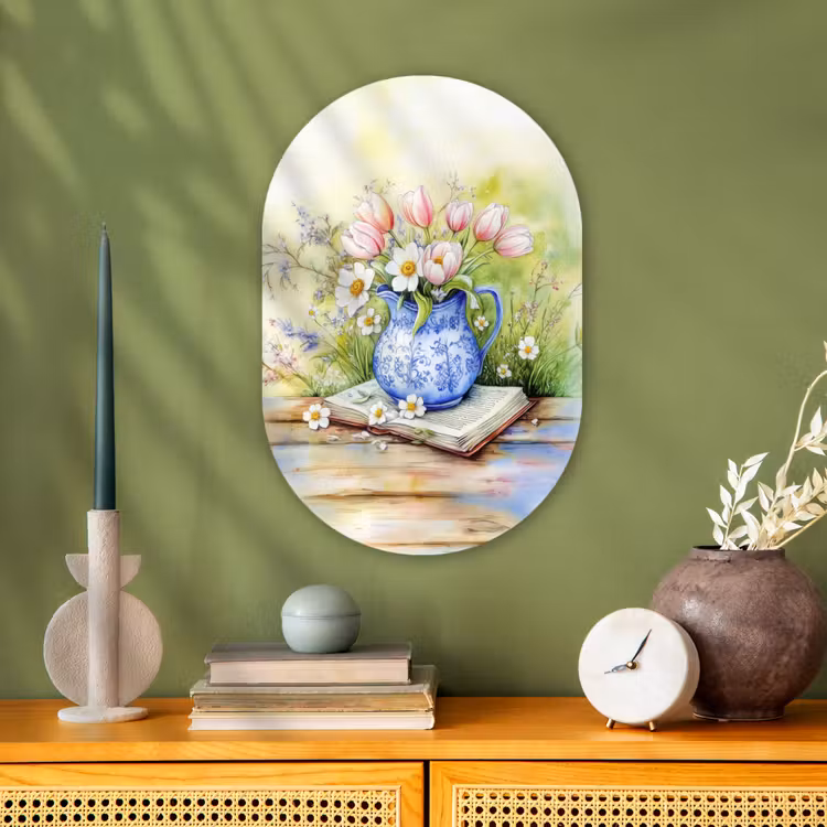 Muurovaal - Vaas - Delftsblauw - Madeliefjes — 3