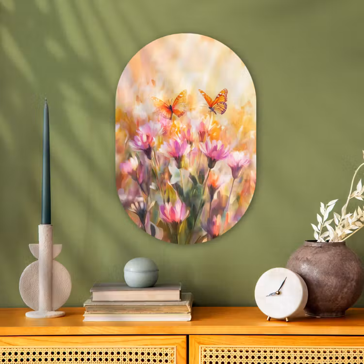 Muurovaal - Vlinders - Oranje - Bloemen — 2
