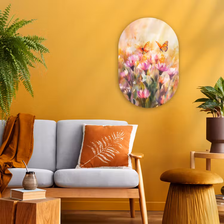 Muurovaal - Vlinders - Oranje - Bloemen — 3