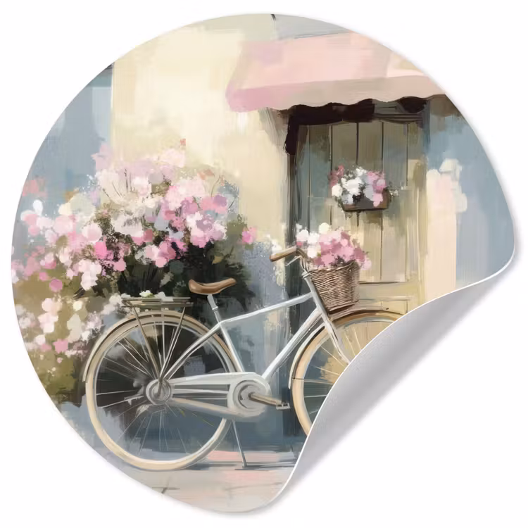Behangcirkel - Fiets - Pastelkleuren - Bloemen — 1