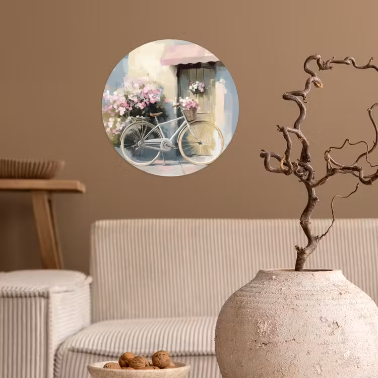 Behangcirkel - Fiets - Pastelkleuren - Bloemen — 2
