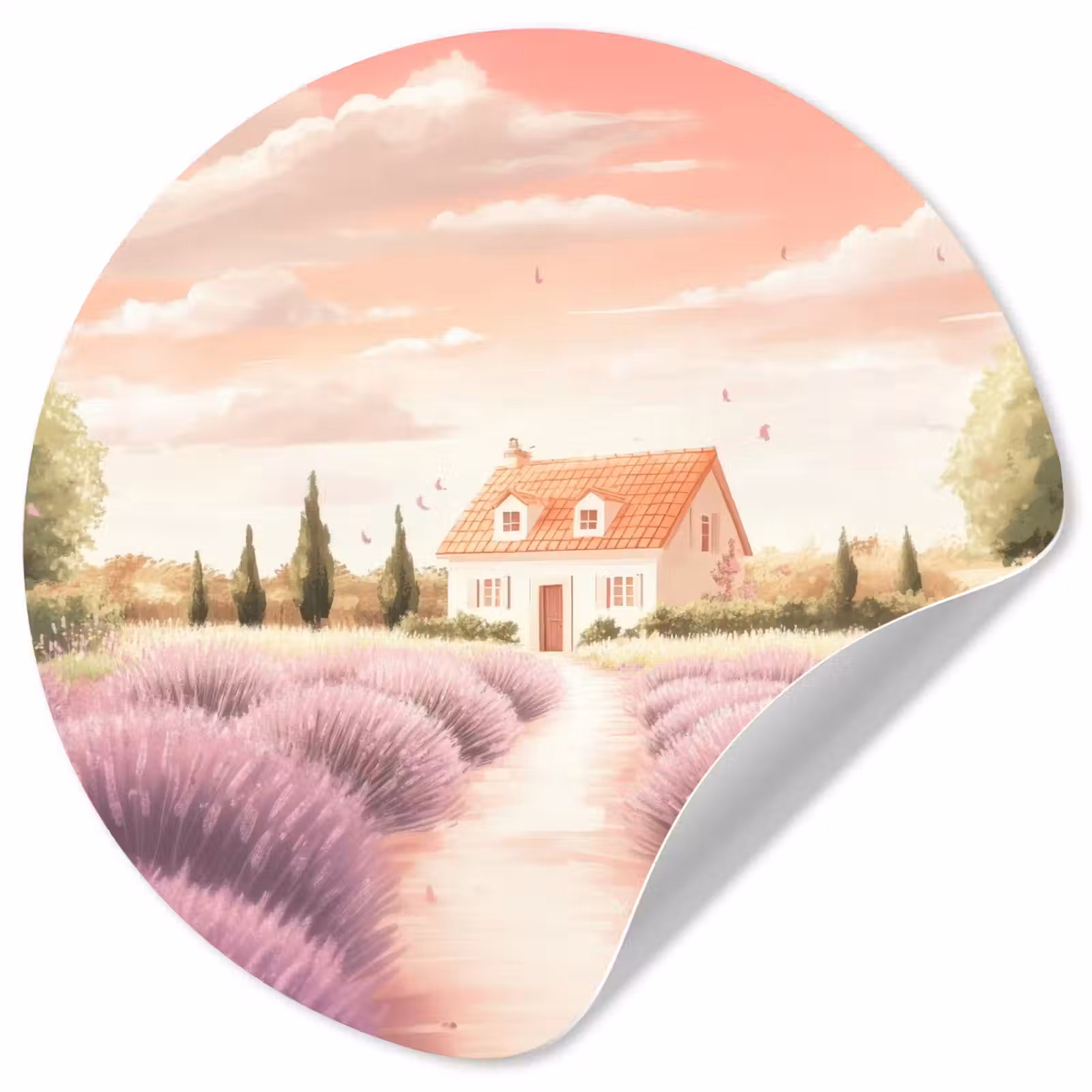 Behangcirkel - Lavendelveld - Huis - Paars — 1