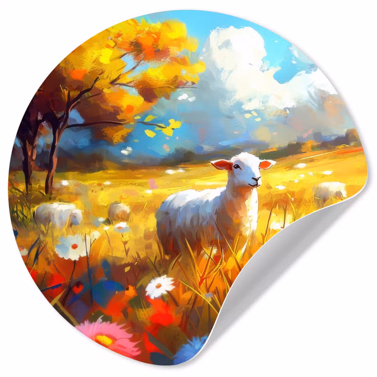 Behangcirkel - Schaap - Weide - Bloemen — 1