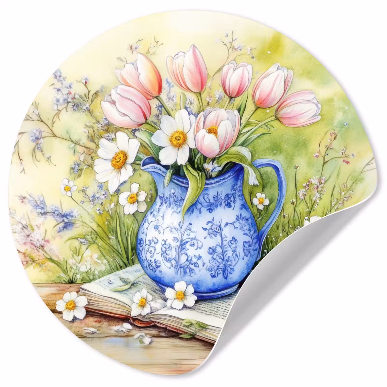 Behangcirkel - Vaas - Delftsblauw - Madeliefjes — 1