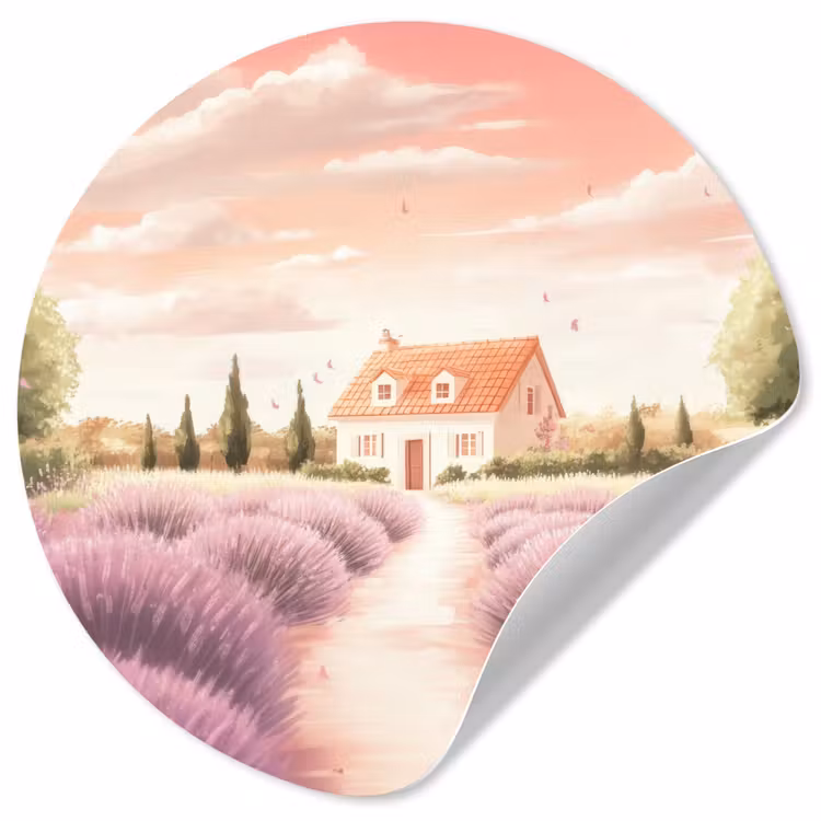 Behangcirkel - Lavendelveld - Huis - Paars — 1