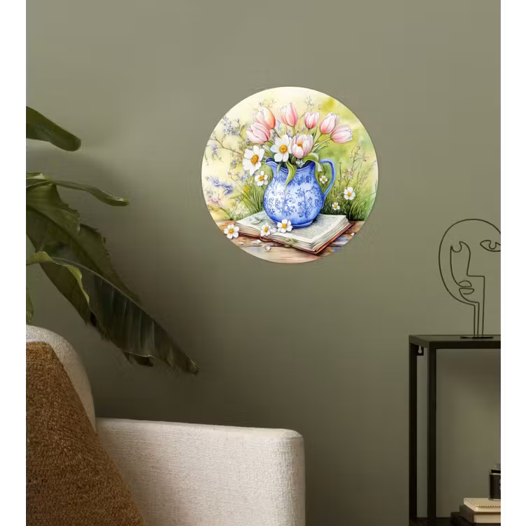 Behangcirkel - Vaas - Delftsblauw - Madeliefjes — 3