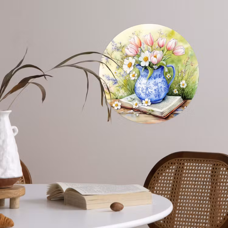 Behangcirkel - Vaas - Delftsblauw - Madeliefjes — 4