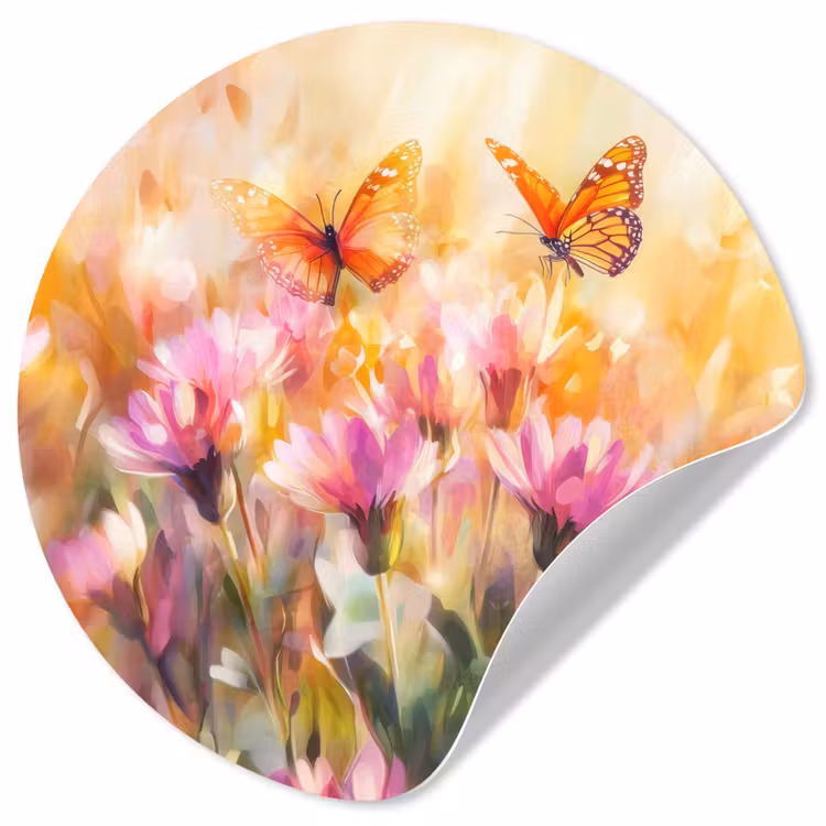 Behangcirkel - Vlinders - Oranje - Bloemen — 1