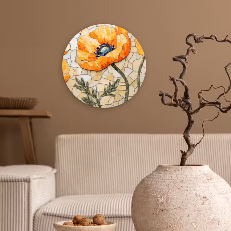 Muurcirkel - Klaprozen - Oranje - Mozaïek - Bladeren — 2