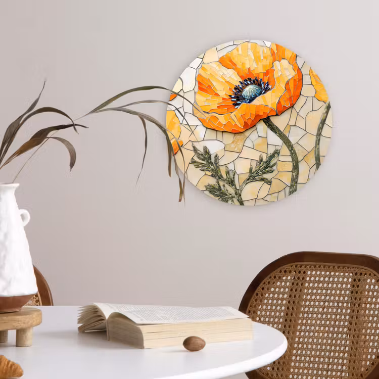 Muurcirkel - Klaprozen - Oranje - Mozaïek - Bladeren — 4