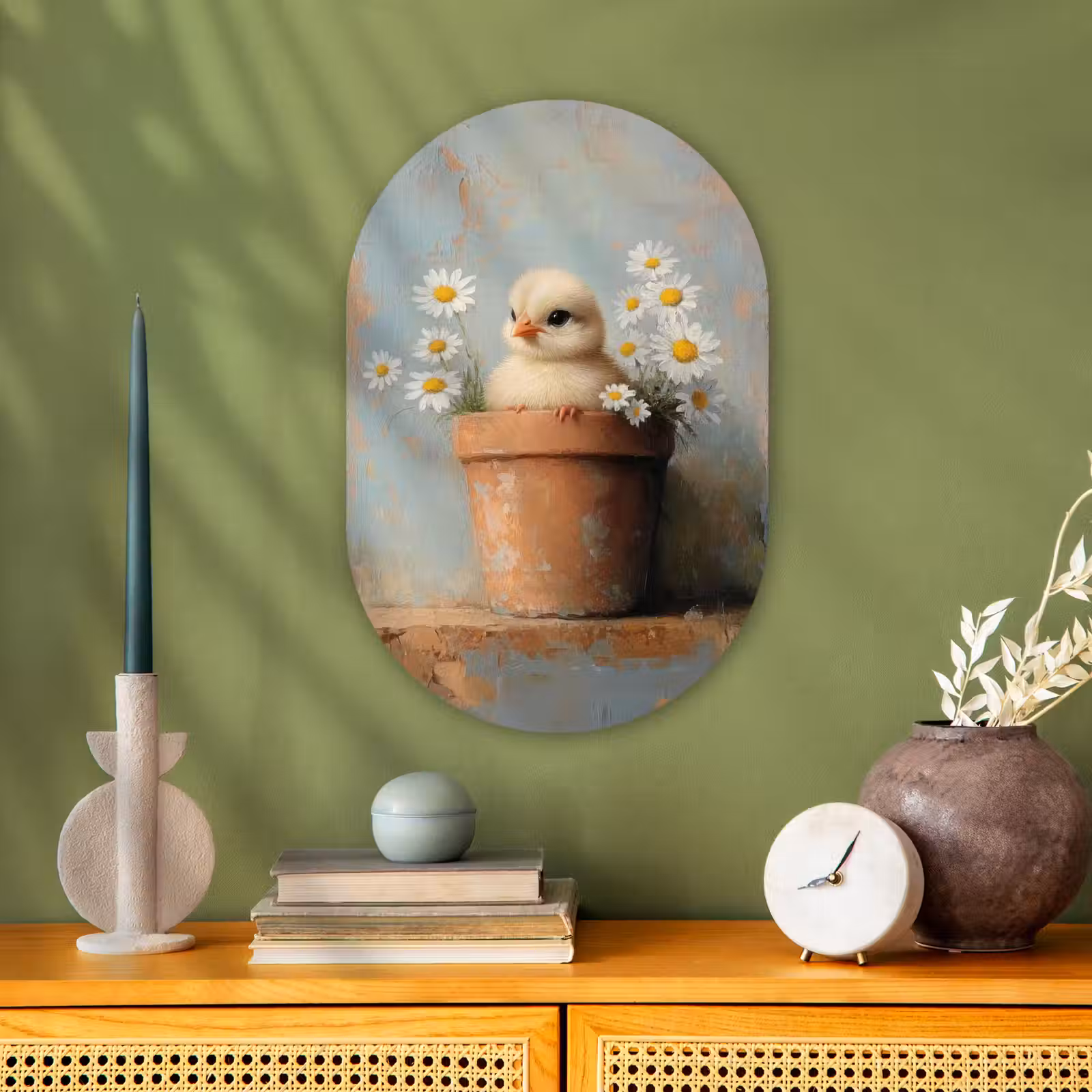 Muurovaal - Bloempot - Kuiken - Bloemetjes — 1