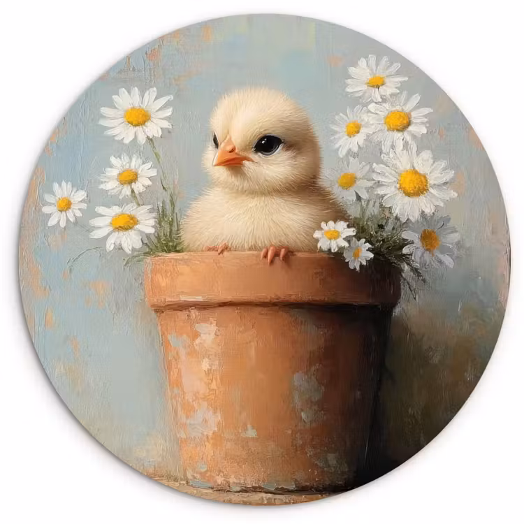 Muurcirkel - Bloempot - Kuiken - Bloemetjes — 1