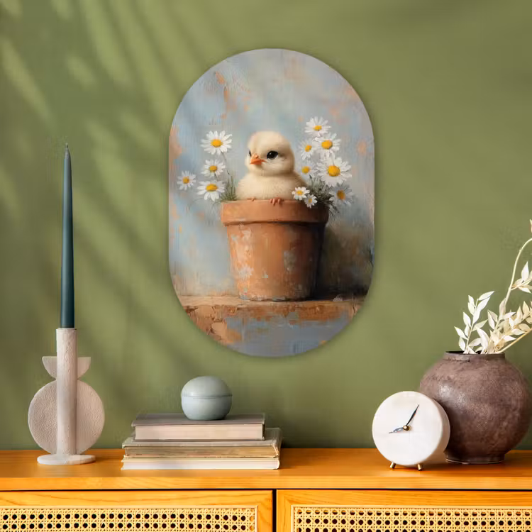 Muurovaal - Bloempot - Kuiken - Bloemetjes — 1