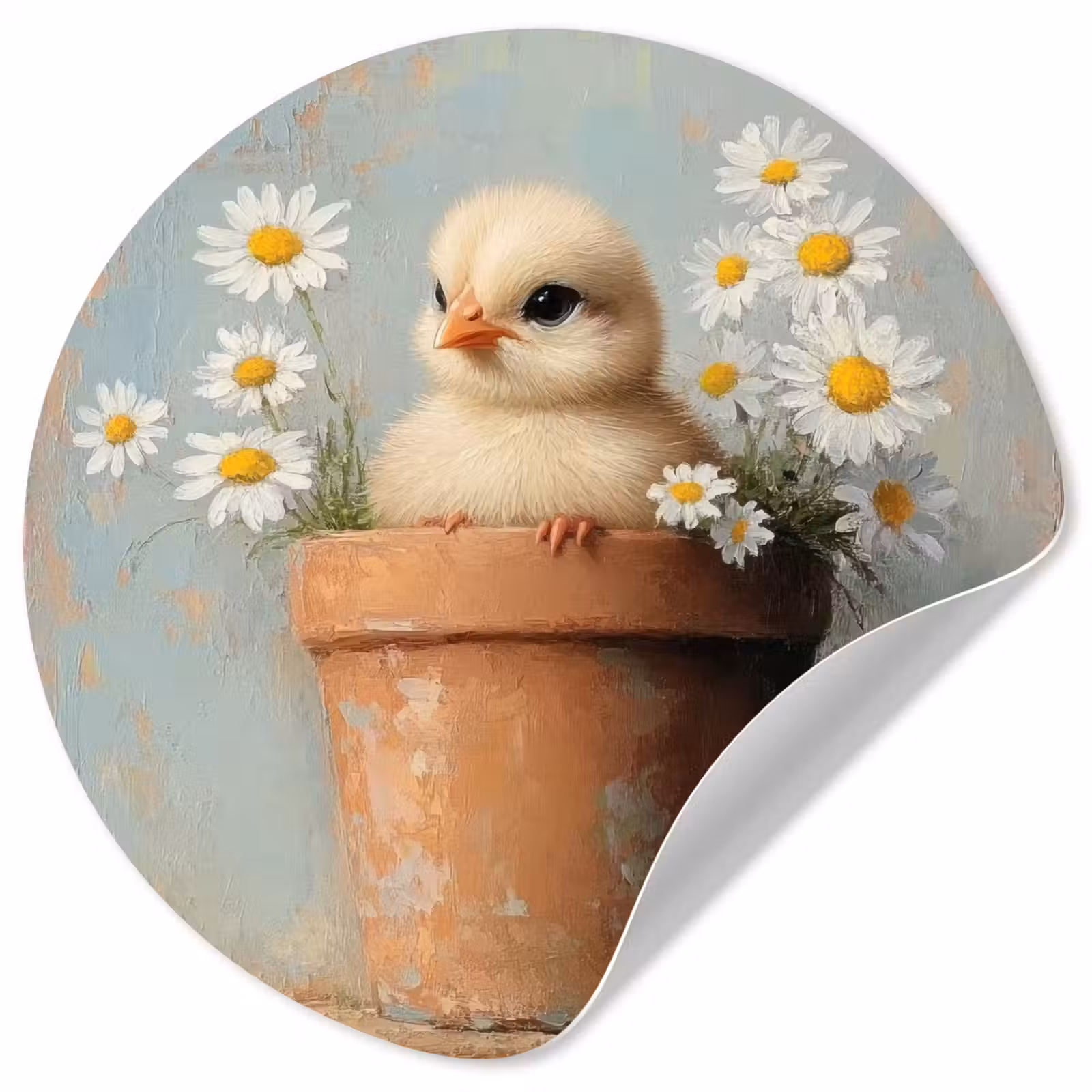 Behangcirkel - Bloempot - Kuiken - Bloemetjes — 1