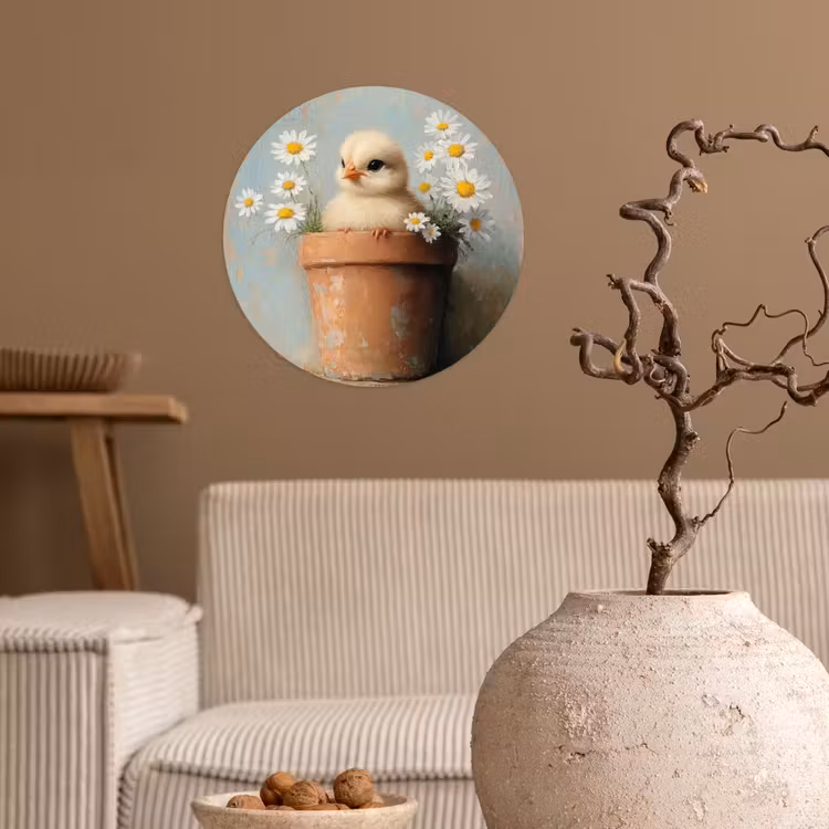 Behangcirkel - Bloempot - Kuiken - Bloemetjes — 2