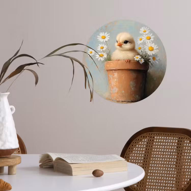 Behangcirkel - Bloempot - Kuiken - Bloemetjes — 4