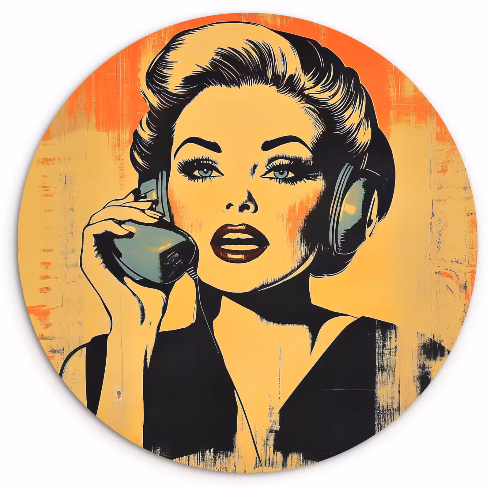 Muurcirkel - Retro - Vrouw - Koptelefoon - Oranje — 1