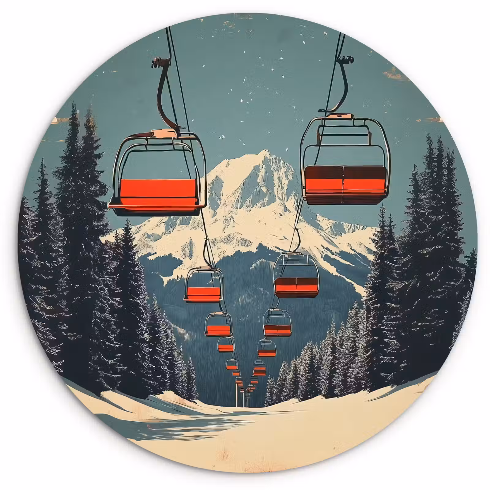 Muurcirkel - Sneeuw - Skilift - Rood - Bomen — 1