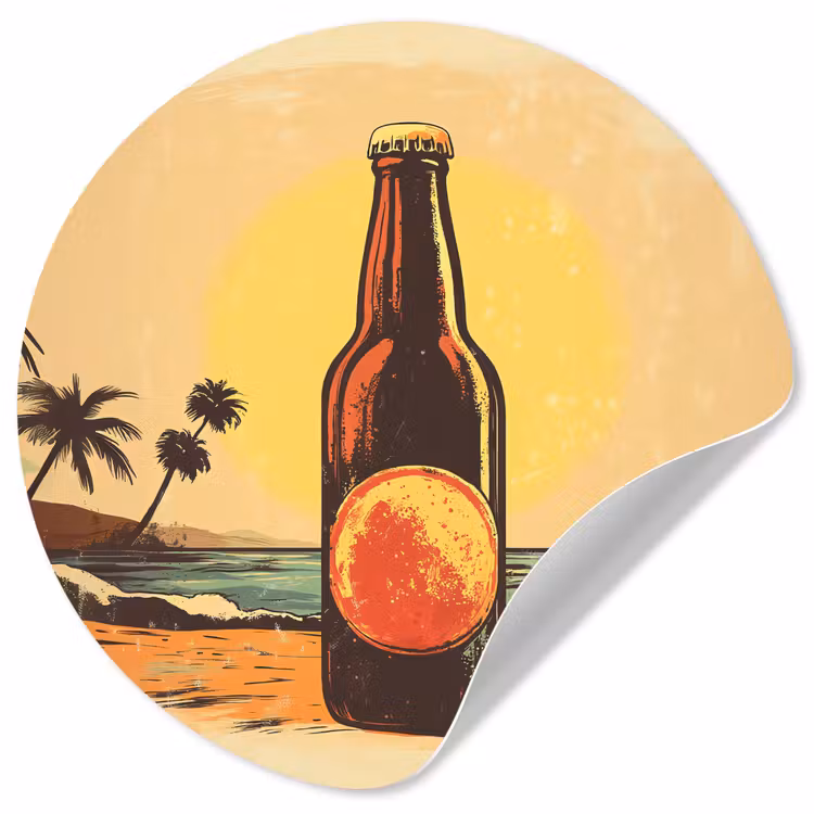 Behangcirkel - Bierfles - Zonsondergang - Palmbomen - Zee — 1