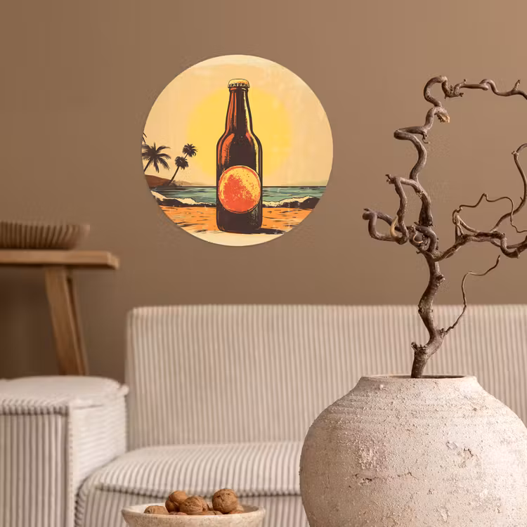 Behangcirkel - Bierfles - Zonsondergang - Palmbomen - Zee — 2