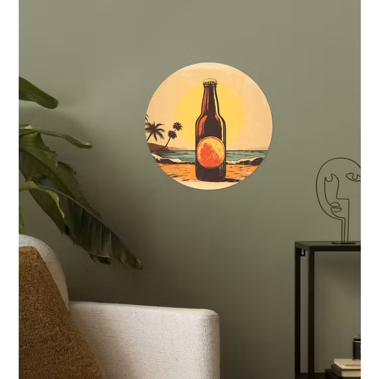 Behangcirkel - Bierfles - Zonsondergang - Palmbomen - Zee — 3
