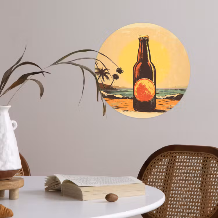 Behangcirkel - Bierfles - Zonsondergang - Palmbomen - Zee — 4