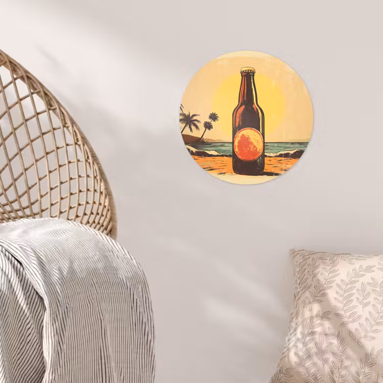Behangcirkel - Bierfles - Zonsondergang - Palmbomen - Zee — 5