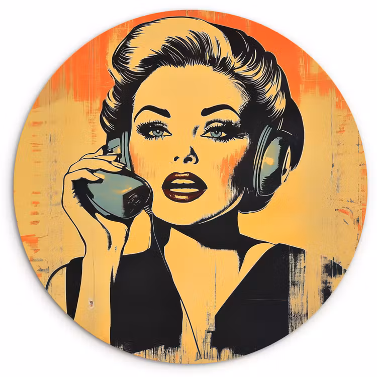 Muurcirkel - Retro - Vrouw - Koptelefoon - Oranje — 1