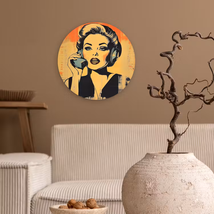 Muurcirkel - Retro - Vrouw - Koptelefoon - Oranje — 2