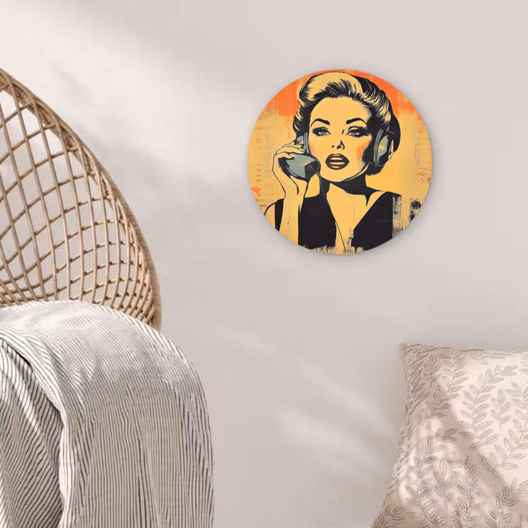 Muurcirkel - Retro - Vrouw - Koptelefoon - Oranje — 5