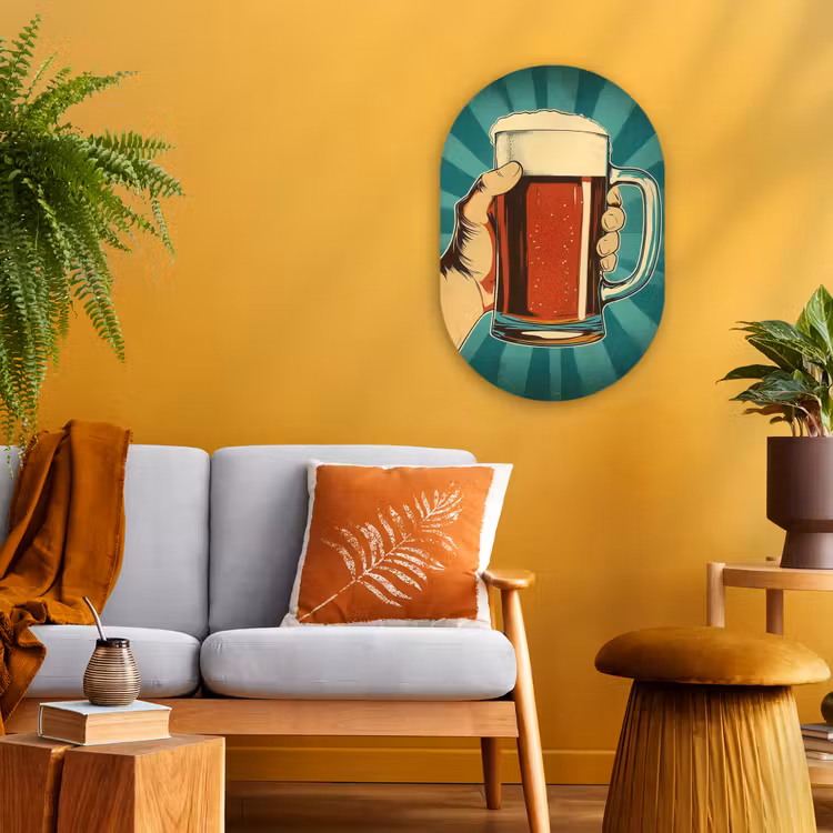 Muurovaal - Bierglas - Schuim - Retro - Groen — 1