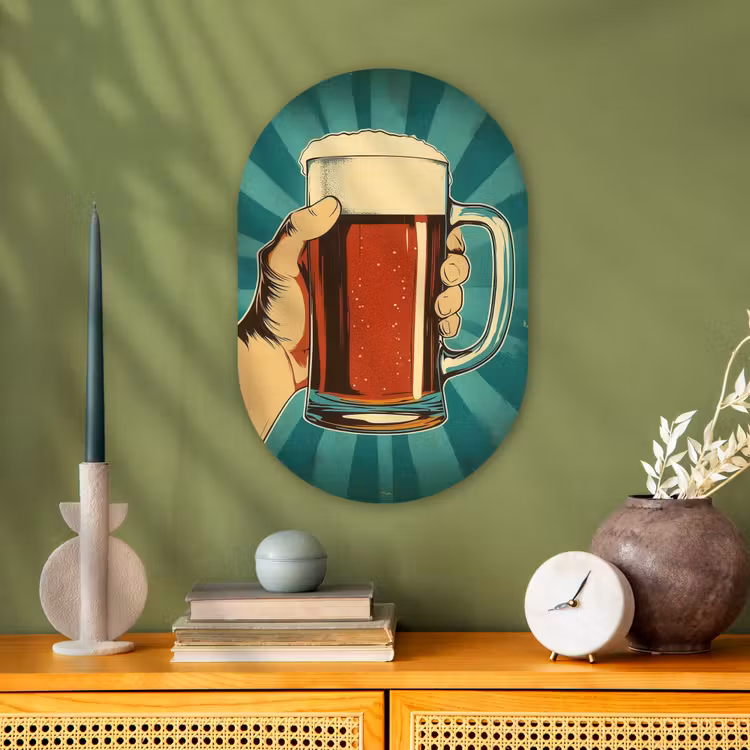 Muurovaal - Bierglas - Schuim - Retro - Groen — 2